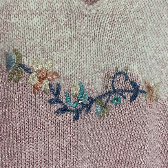 Nannell Sweater Women’s Small Pink Floral Embroidered Puff Sleeve Beaded Angora - Picture 4 of 10